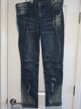 Cj Black Premium Men’s Jeans Skinny Flex 36x32 Distressed, Zippers On Leg